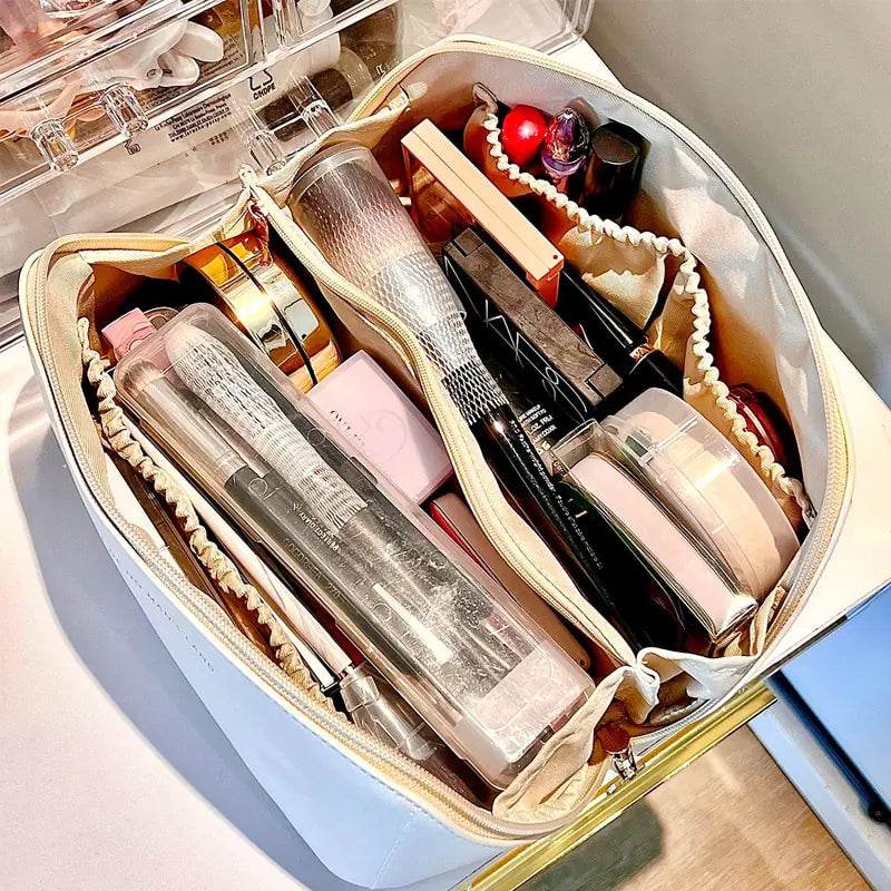 High-Capacity Leather Cosmetic Organizer