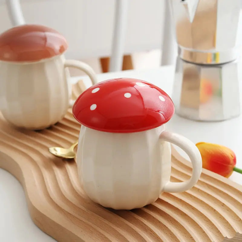 Mushroom Cup With Lid Cute Ceramics Coffee Mug