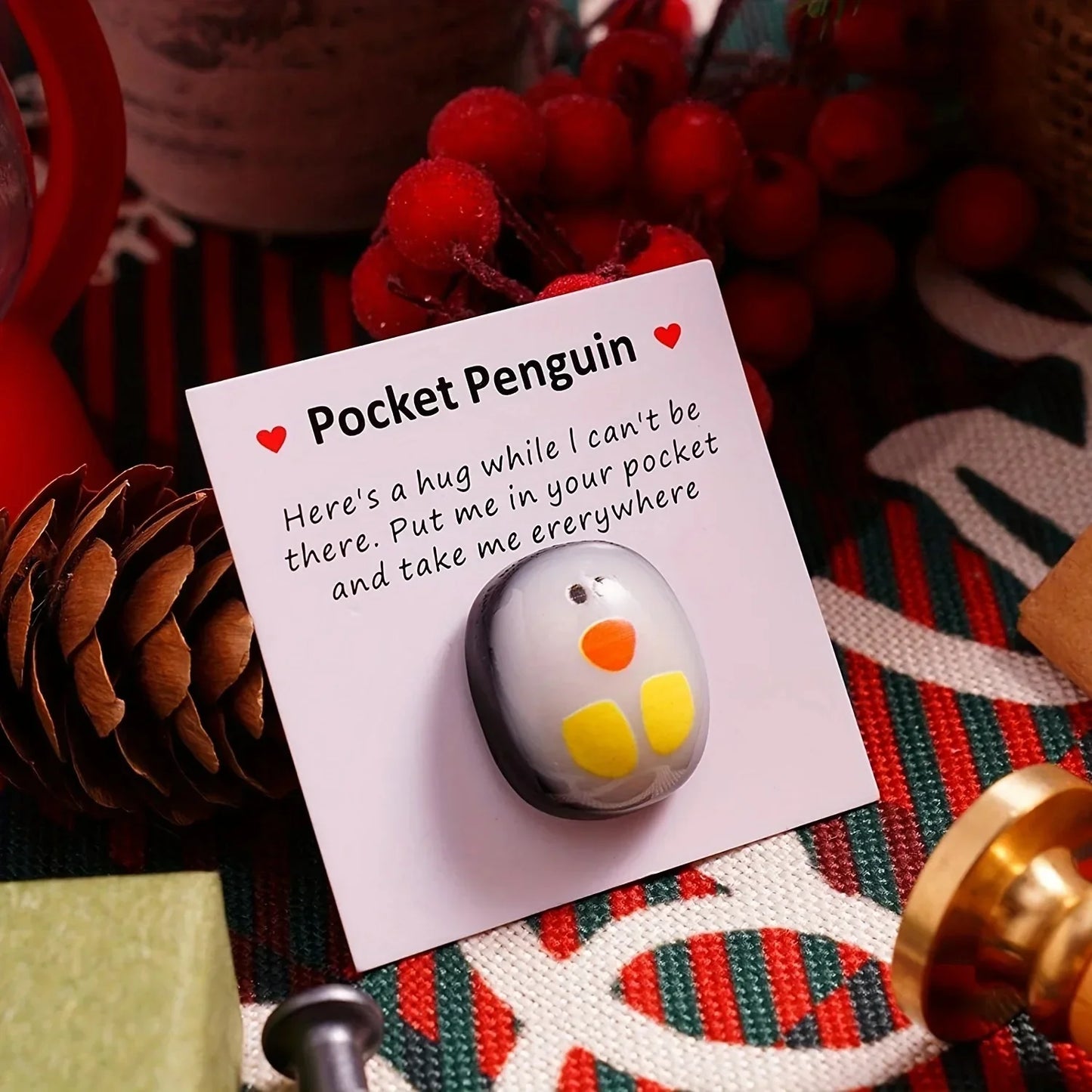 Pocket Penguin Hug Glass Animal Decoration