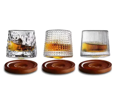 Rotating Whiskey Glass with Wooden Base