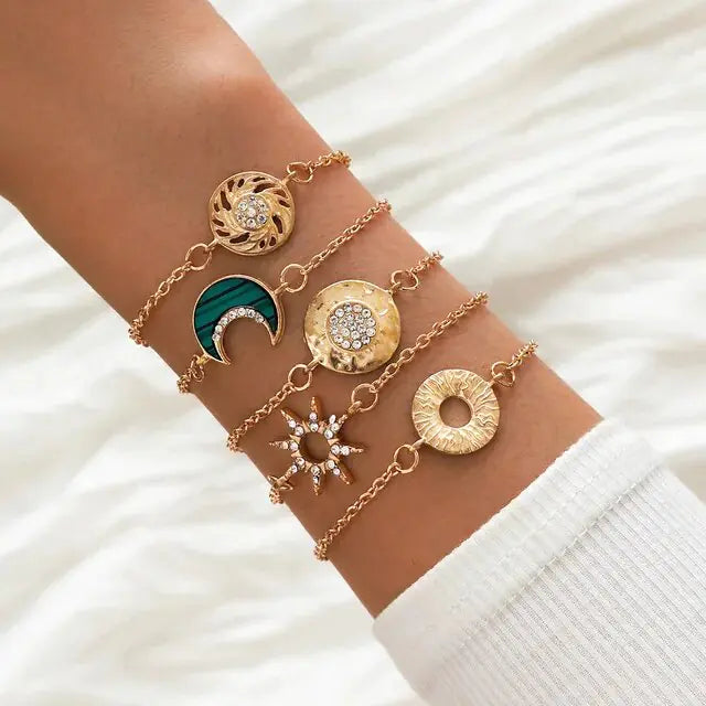 5-piece Bohemian Shell Moon Charm Bracelet Set for Women