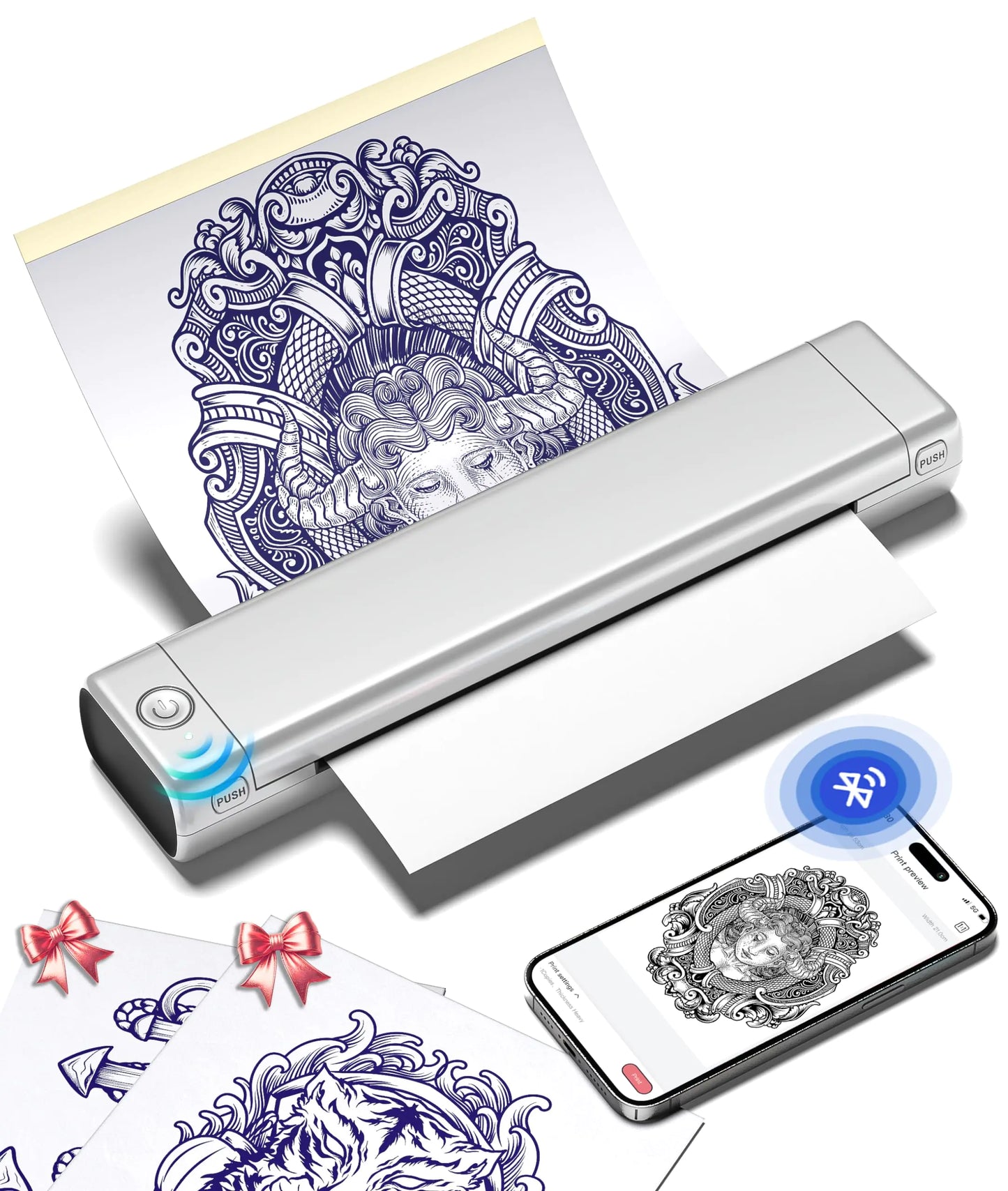 Wireless Tattoo Transfer Stencil Printer, Tattoo Transfer Thermal Copier Machine with 10pcs Free Transfer Paper, Tattoo Printer Kit for Tattoo Artists, Compatible with Smartphone & PC Green & White