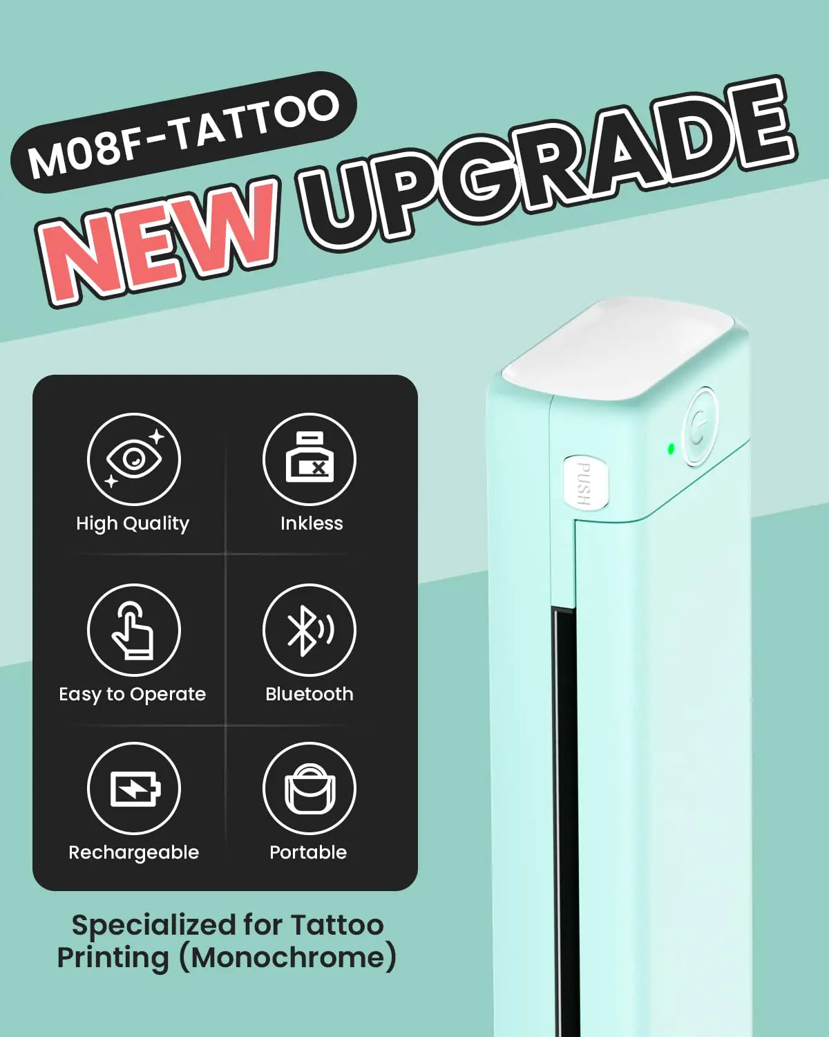 Wireless Tattoo Transfer Stencil Printer, Tattoo Transfer Thermal Copier Machine with 10pcs Free Transfer Paper, Tattoo Printer Kit for Tattoo Artists, Compatible with Smartphone & PC Green & White