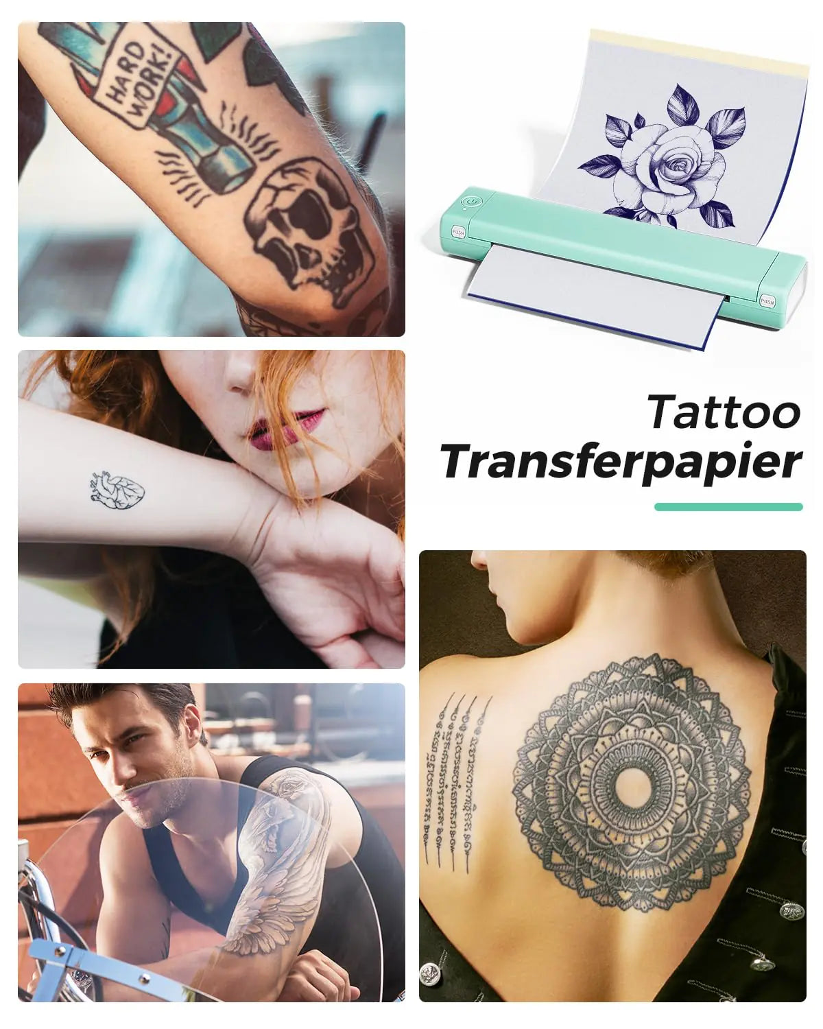 Wireless Tattoo Transfer Stencil Printer, Tattoo Transfer Thermal Copier Machine with 10pcs Free Transfer Paper, Tattoo Printer Kit for Tattoo Artists, Compatible with Smartphone & PC Green & White