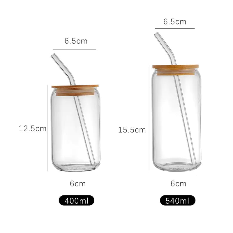 Glass Cup With Lid and Straw