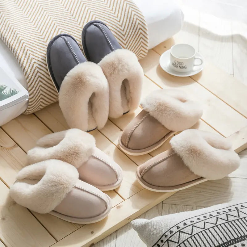 Step into luxury and comfort with our 2022 Winter Warm Home Fur Slippers for Women. Crafted from high-quality faux suede and plush materials, these slippers are designed to keep your feet cozy and warm during the chilly winter months.

With a stylish flat heel design and fluffy interior, these slippers offer both comfort and elegance, making them the perfect choice for indoor wear. Whether you're lounging around the house or relaxing in the bedroom, these slippers provide the ultimate in relaxation.