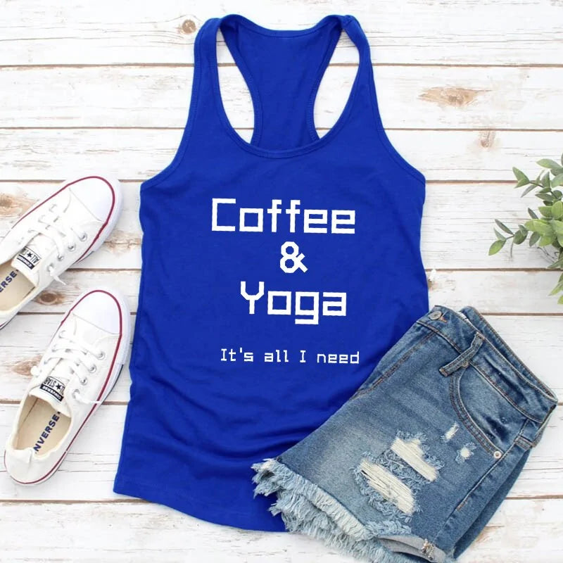 Tank Top Repeat Coffee, Yoga, Wine: Women's Funny Racerback Tank for Gym and Summer Workouts