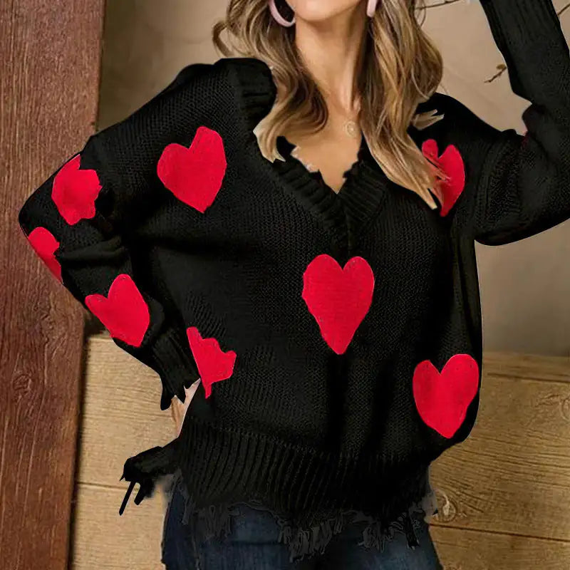 V-neck Love Print Sweater