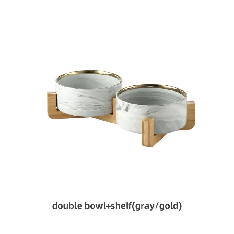 Marbling Ceramic Double Bowl For Pet