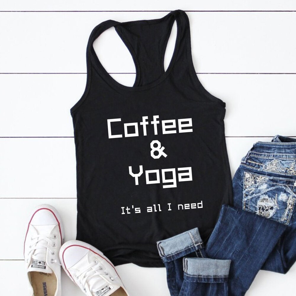 Tank Top Repeat Coffee, Yoga, Wine: Women's Funny Racerback Tank for Gym and Summer Workouts