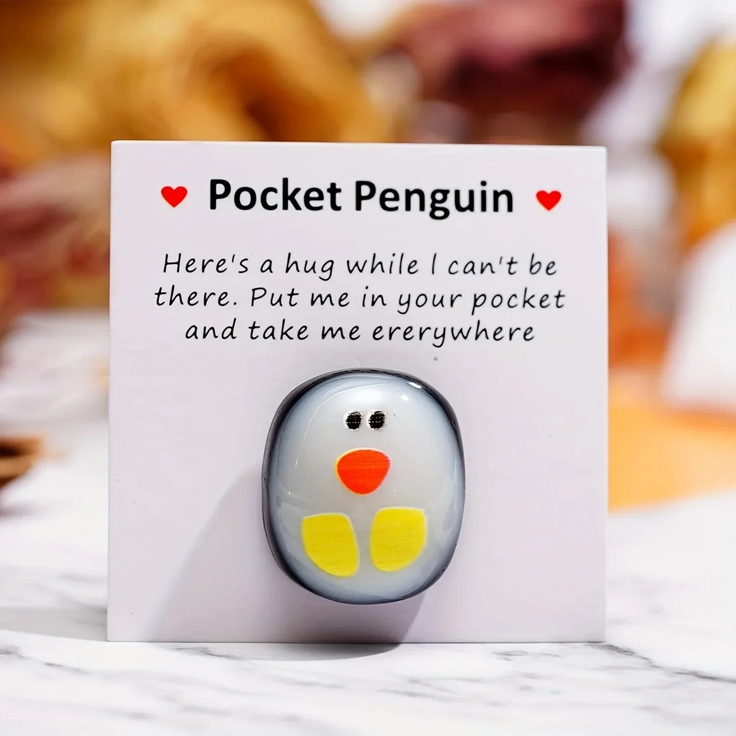 Pocket Penguin Hug Glass Animal Decoration