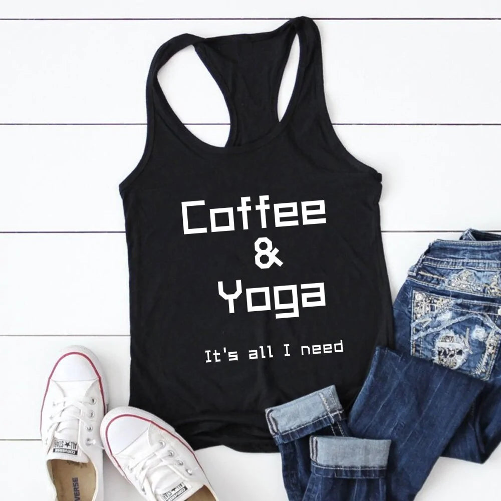 Tank Top Repeat Coffee, Yoga, Wine: Women's Funny Racerback Tank for Gym and Summer Workouts