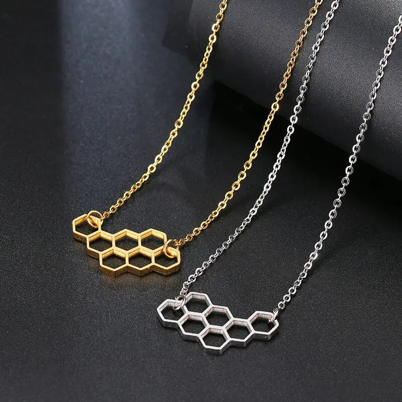 Honeycomb Bee Animal Pendant Choker Necklace