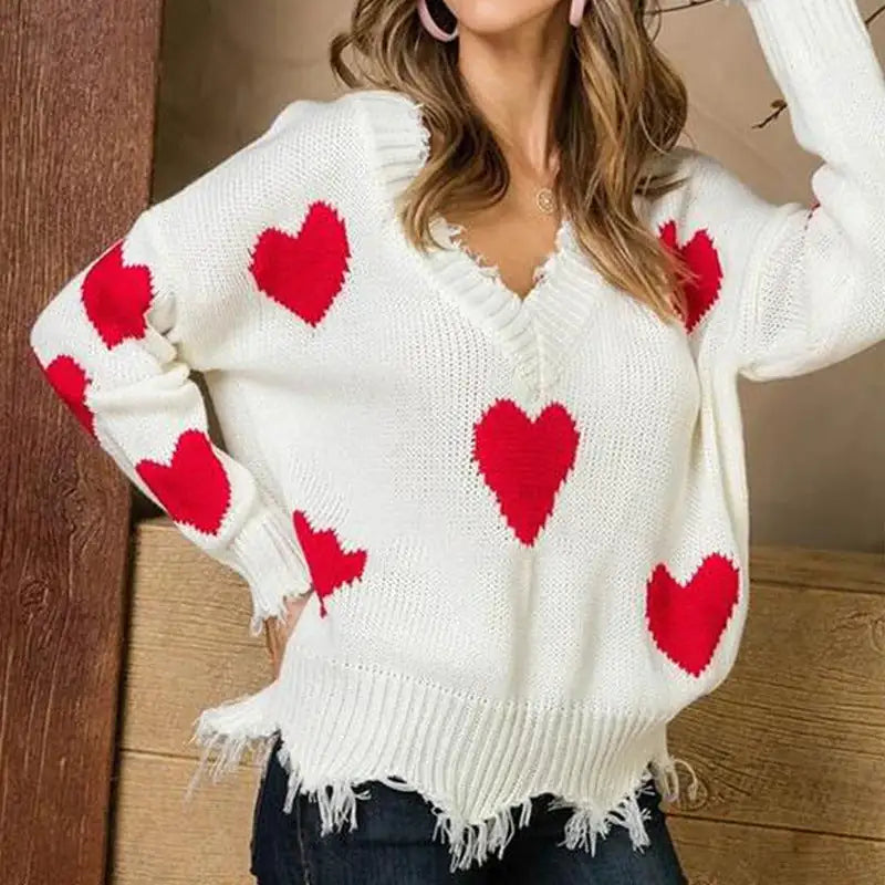 V-neck Love Print Sweater