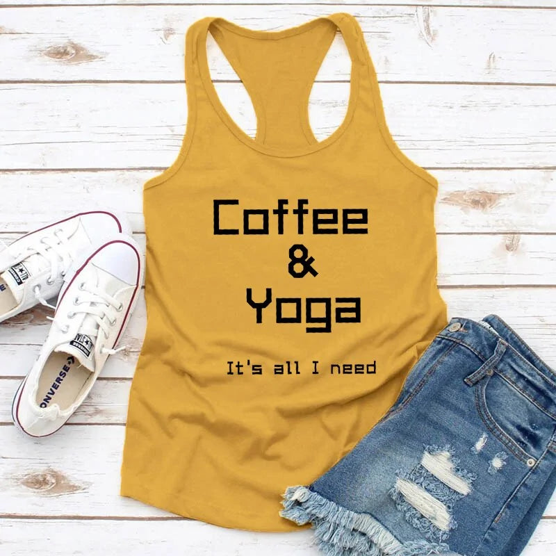 Tank Top Repeat Coffee, Yoga, Wine: Women's Funny Racerback Tank for Gym and Summer Workouts