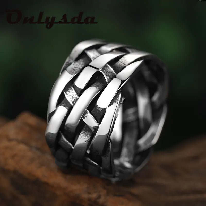 Vintage Weave Stainless Steel Rings