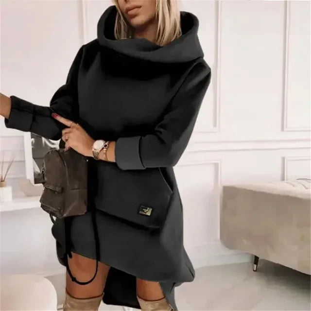 Women's  Fall Hoodie Dress Black with Long Sleeeves