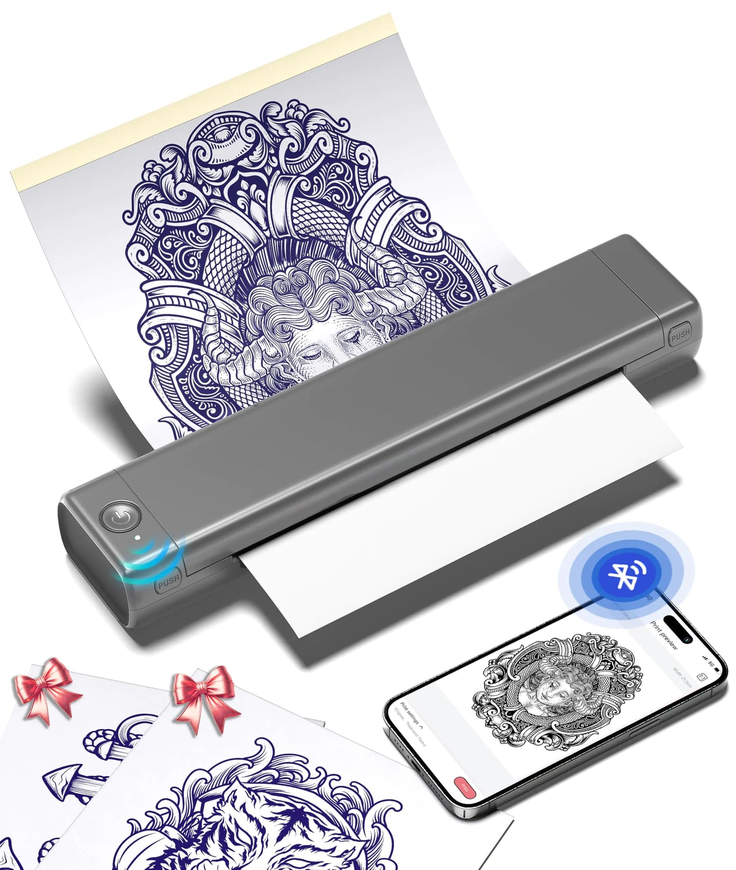 Wireless Tattoo Transfer Stencil Printer, Tattoo Transfer Thermal Copier Machine with 10pcs Free Transfer Paper, Tattoo Printer Kit for Tattoo Artists, Compatible with Smartphone & PC Green & White