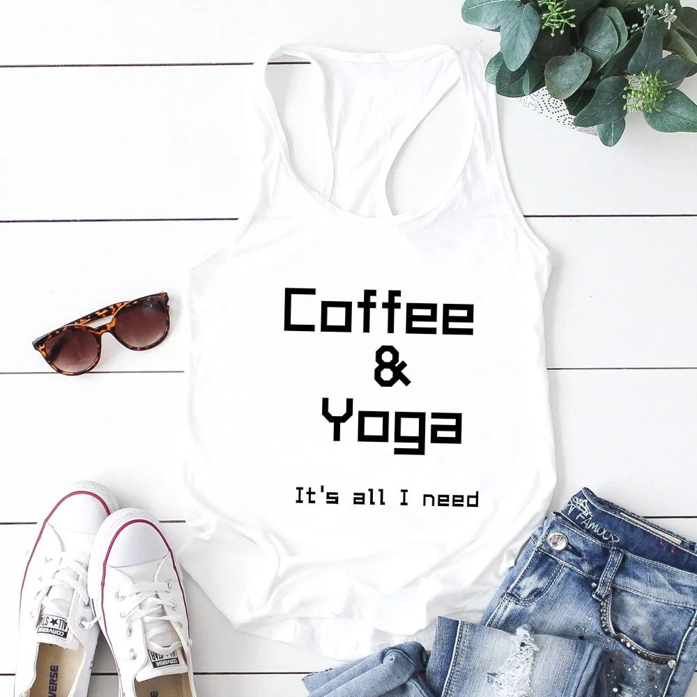 Tank Top Repeat Coffee, Yoga, Wine: Women's Funny Racerback Tank for Gym and Summer Workouts